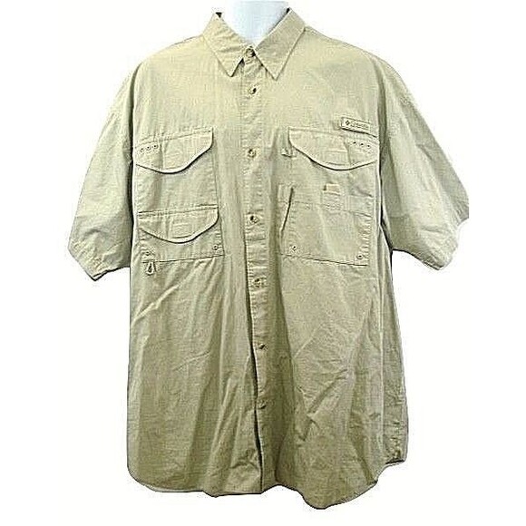 Columbia PFG Fishing Shirt Khaki Button Up Vented Mens Size XL - Picture 1 of 10
